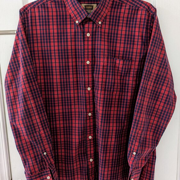 Mens Big & Tall Red & Blue Plaid Foundry Button-Down Long (Large Tall) - Picture 5 of 6